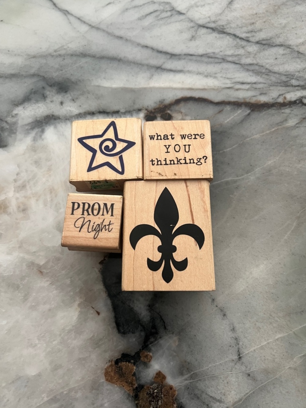 Natural Wood Rubber Craft Stamp Set of 4